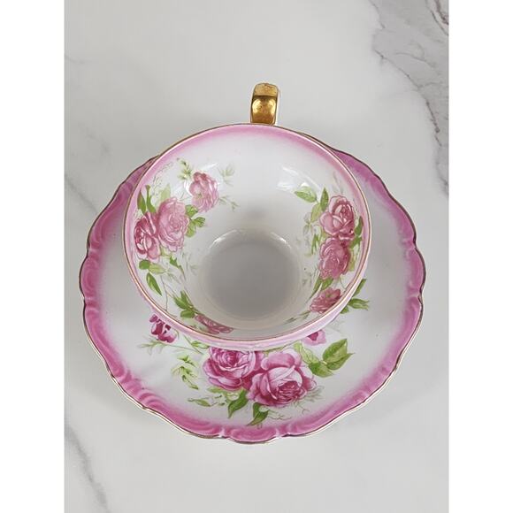 Norcrest Rare Teacup & Saucers French Rose Pink Floral Fine China Japan Vintage - Picture 9 of 16